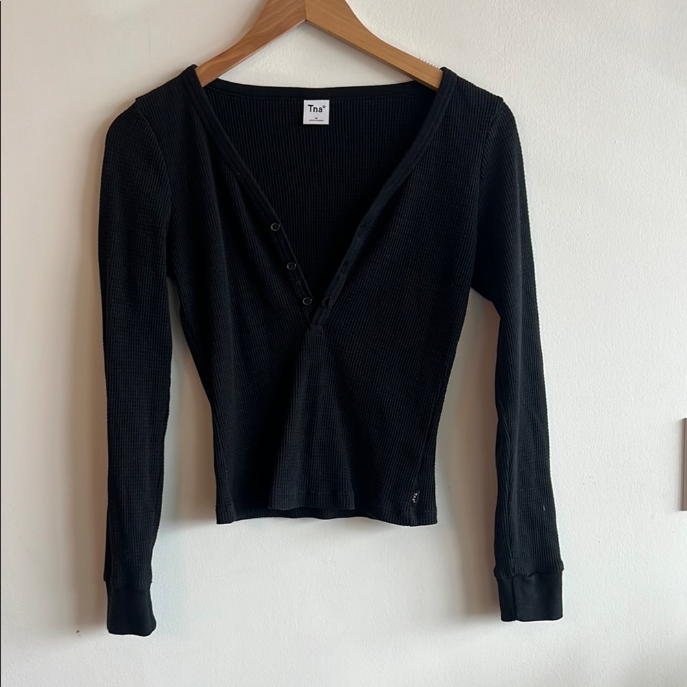 TNA Black Fitted Long Sleeve Blouse